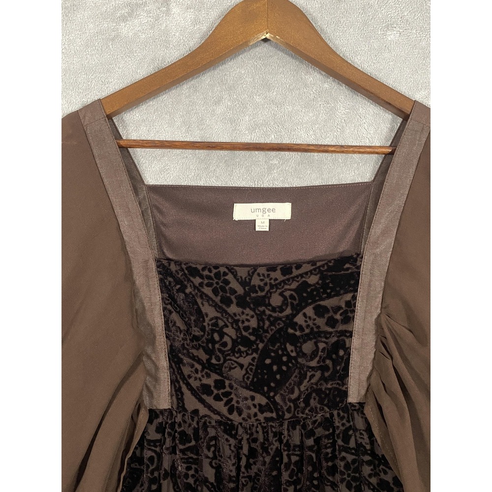 Umgee Dress Womens Sz M Brown Velvet Burnout‎ Stretch Boho Whimsigoth Night Out - Picture 2 of 13